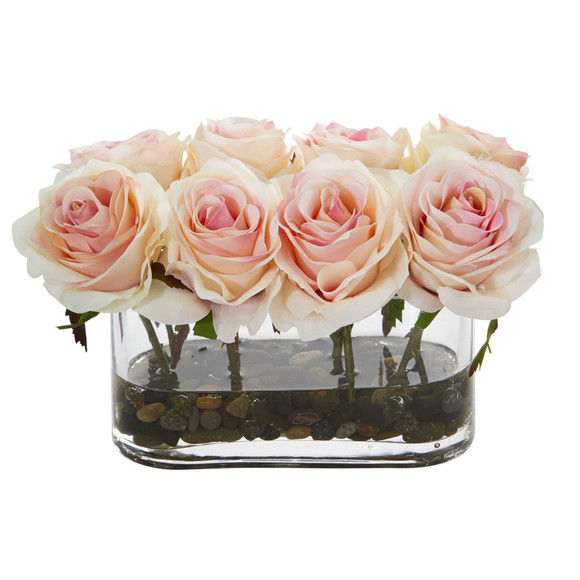 5.5 Blooming Roses in Glass Vase Artificial Arrangement - SKU #1520 - 5